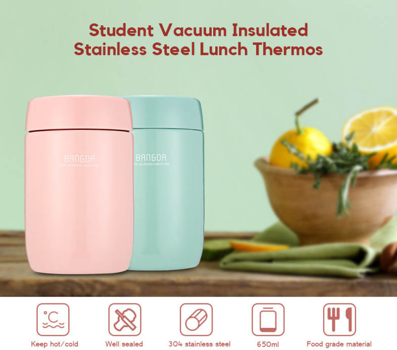 Student Food Soup Vacuum Thermos Stainless Steel Lunch Jar 650ml