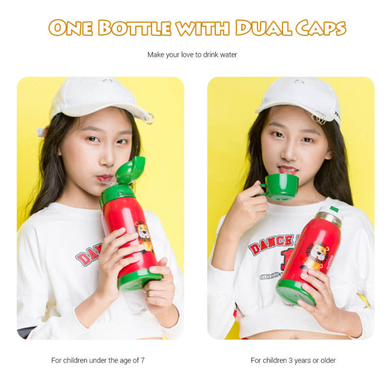 DA22 - C60 Children Stainless Steel Vacuum Cup With Straw 2 Caps 600ml