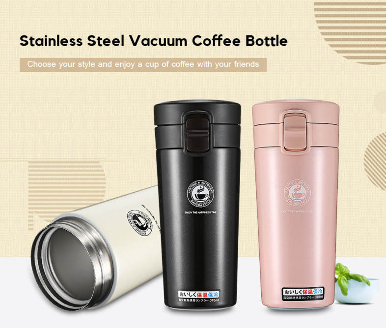 Portable Stainless Steel Student Insulated Vacuum Coffee Bottle 370ml Hand Cup