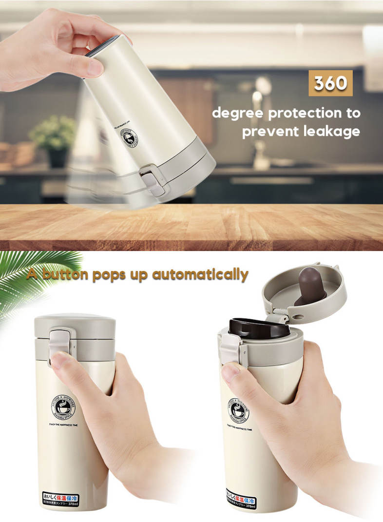 Portable Stainless Steel Student Insulated Vacuum Coffee Bottle 370ml Hand Cup