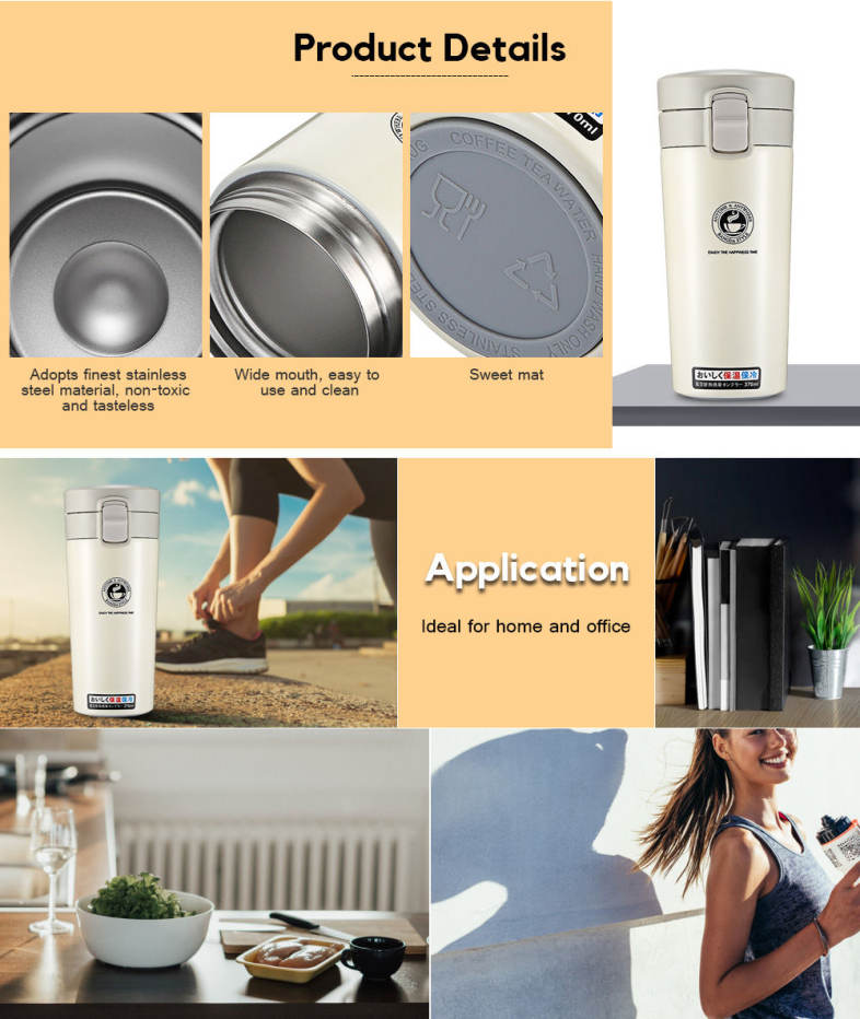 Portable Stainless Steel Student Insulated Vacuum Coffee Bottle 370ml Hand Cup