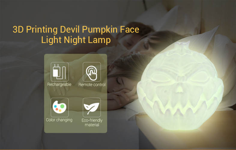 3D Printing Devil Pumpkin Face Lamp Night Light Remote Control 