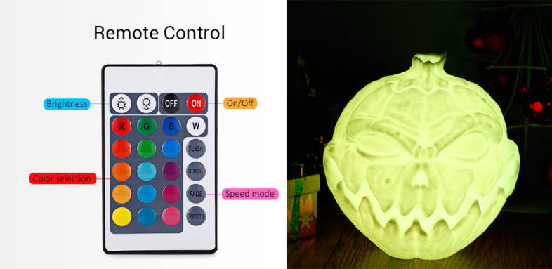 3D Printing Devil Pumpkin Face Lamp Night Light Remote Control 