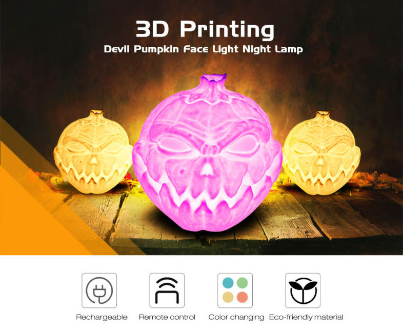 3D Printing Devil Pumpkin Face Light Romantic Night Lamp Remote Control