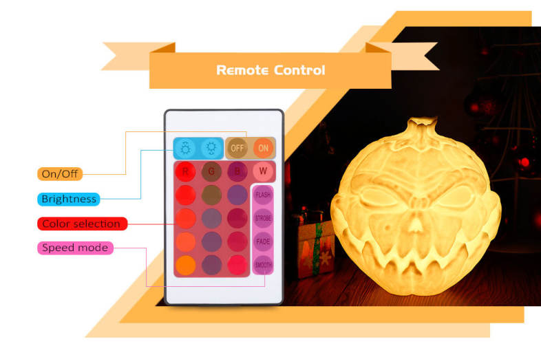 3D Printing Devil Pumpkin Face Light Romantic Night Lamp Remote Control