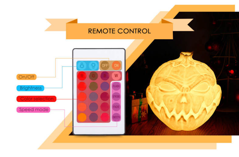3D Printing Devil Pumpkin Face Light Night Lamp Remote Control