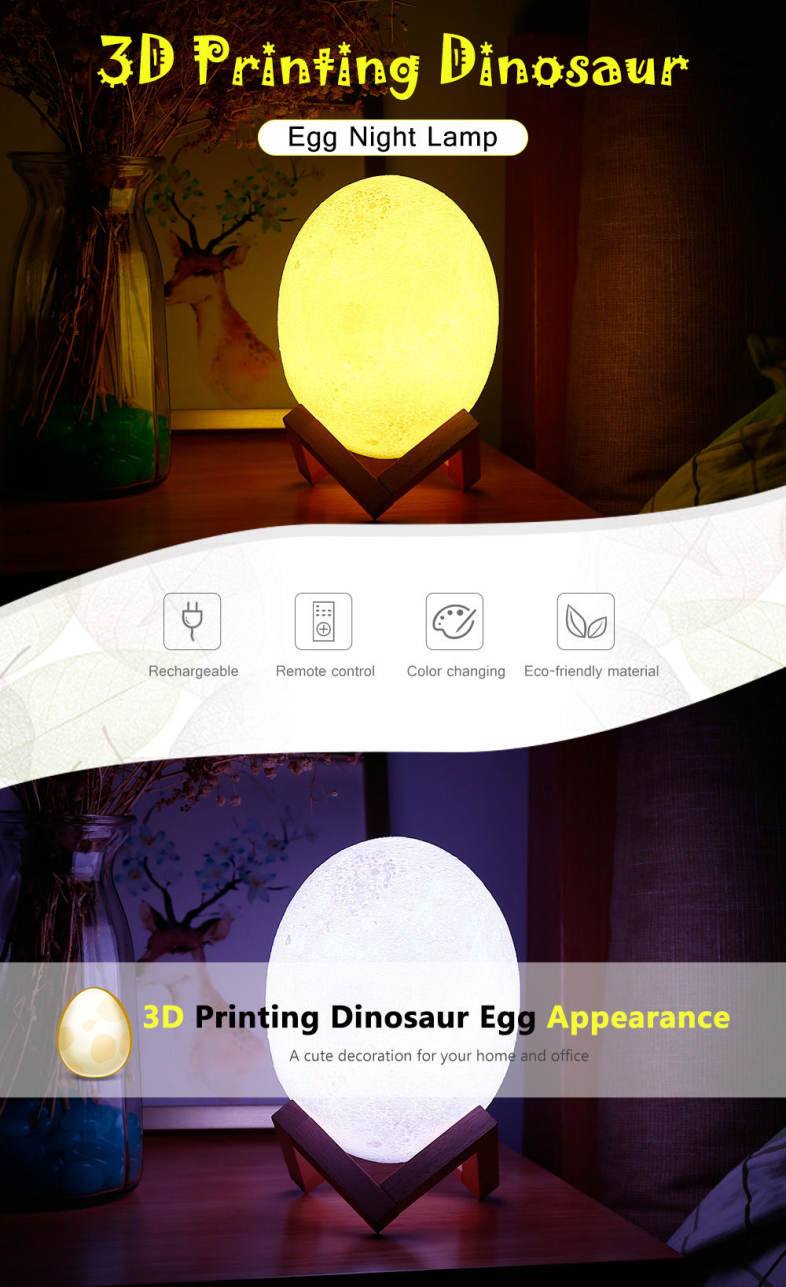3D Printing Dinosaur Egg Lamp Night Light Remote Control for Bedroom