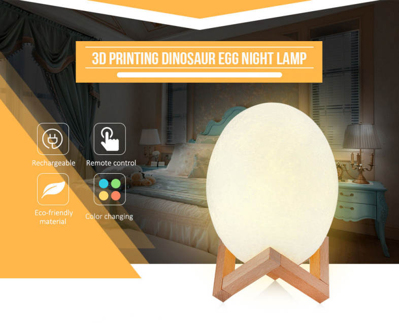 3D Printing Dinosaur Egg Light Night Lamp Remote Control for Bedroom