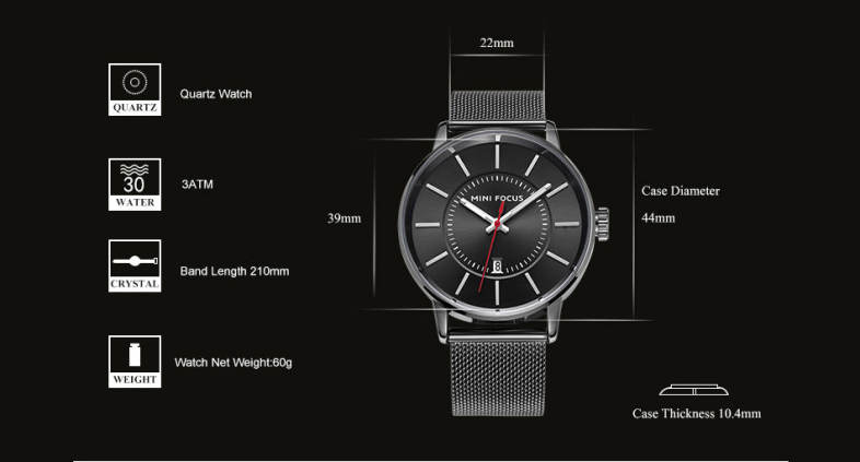 MINI FOCUS Leisure Calendar Display Men Watch