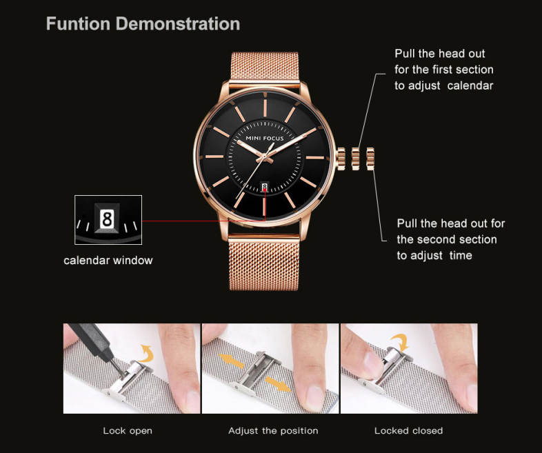 MINI FOCUS Leisure Calendar Display Men Watch