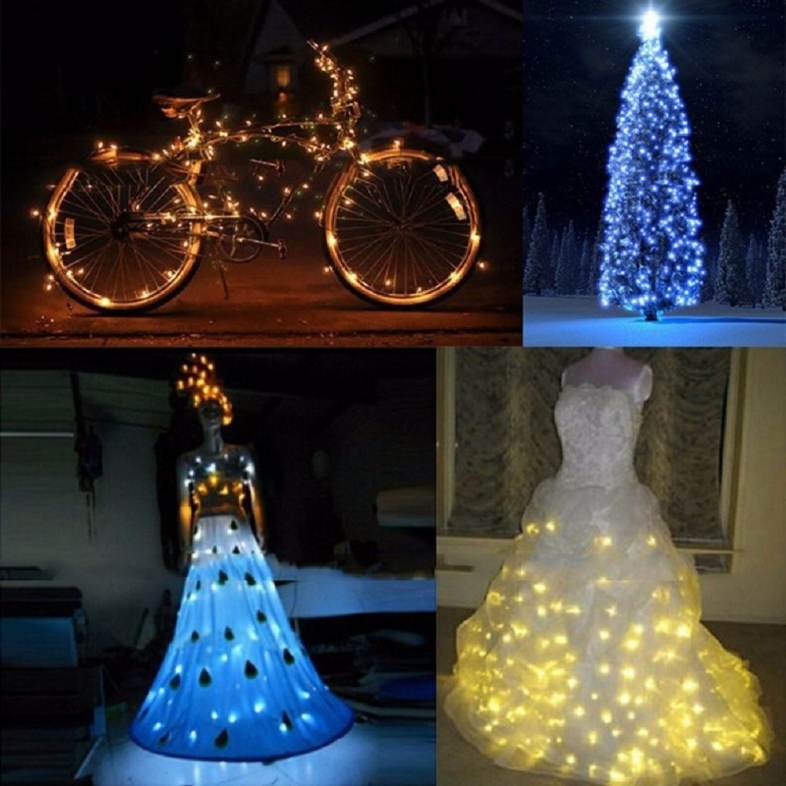 10M 100-LED Silver Wire Strip Light Battery Operated Fairy Lights Garlands Christmas Holiday Wedding Party 1PC