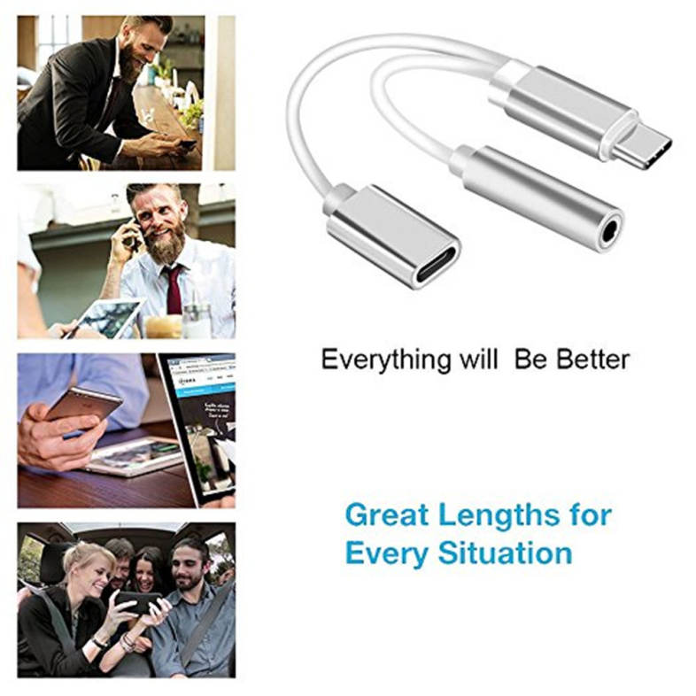 2 in 1 USB C Type C to 3.5mm Headphone Audio Aux Jack Charge Adapter Cable Converter for Xiaomi Mi 6 / Motorola Moto Z