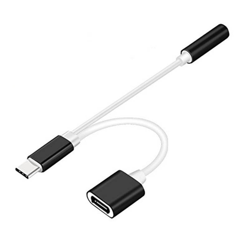 2 in 1 USB C Type C to 3.5mm Headphone Audio Aux Jack Charge Adapter Cable Converter for Xiaomi Mi 6 / Motorola Moto Z