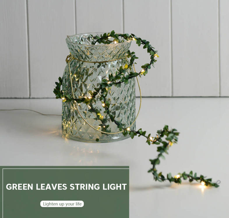 5M 50 LEDs Green Leaves String Light for Party Wall Window