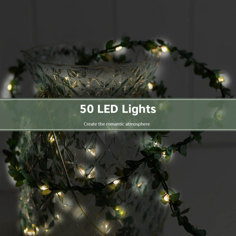 5M 50 LEDs Green Leaves String Light for Party Wall Window