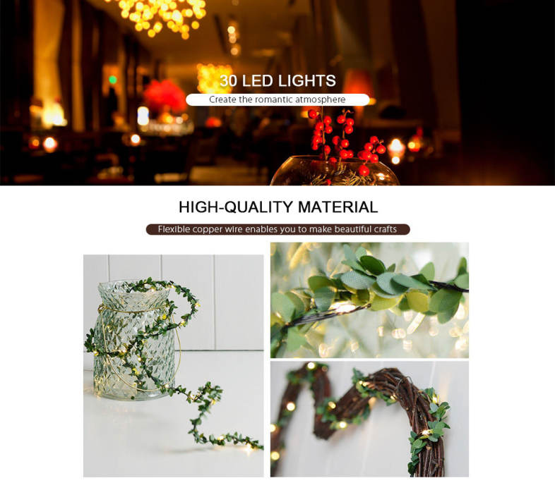 3M 30 LEDs Green Leaves String Light for Party Wall Window Home
