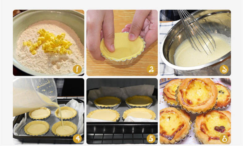 6PCS Aluminum Thick Lace Round Egg Tart Bake Cake Mold