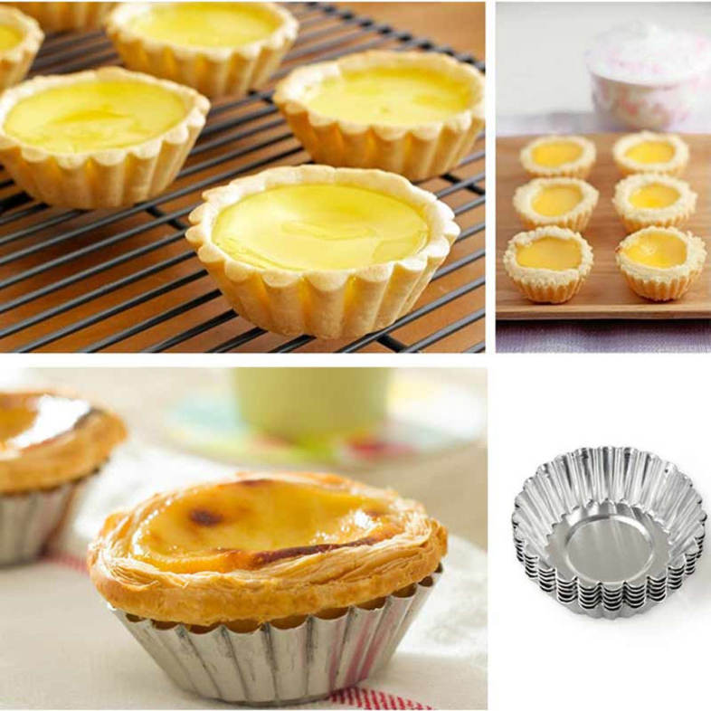6PCS Aluminum Thick Lace Round Egg Tart Bake Cake Mold