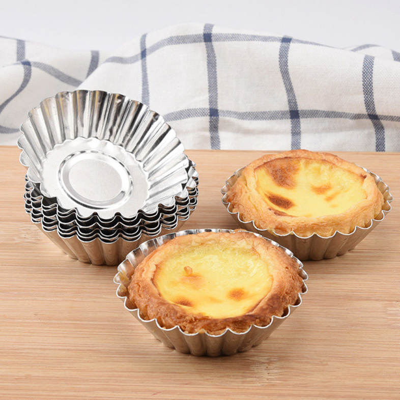 6PCS Aluminum Thick Lace Round Egg Tart Bake Cake Mold