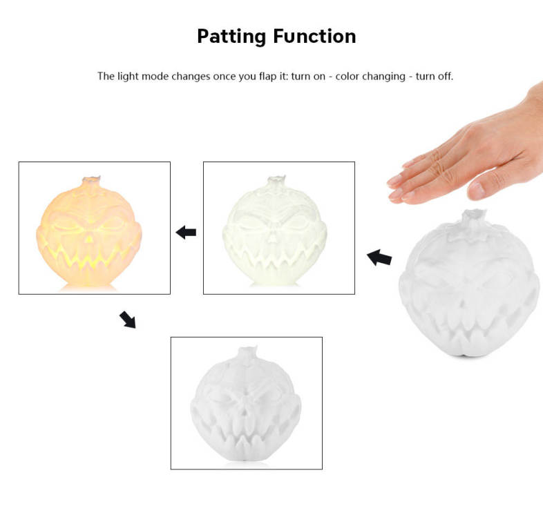 3D Printing Devil Pumpkin Face Light Patting Night Lamp for Halloween