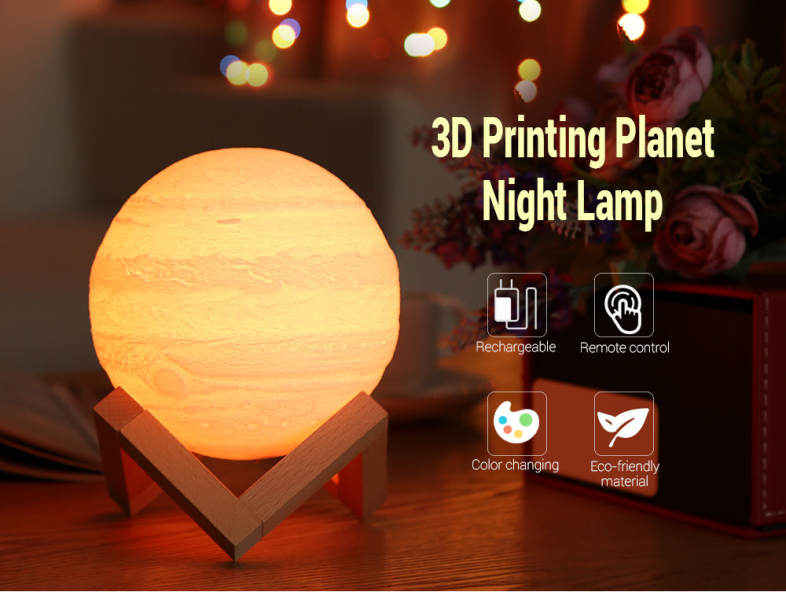 3D Printing Planet Lamp Night Light Remote Control for Bedroom