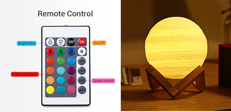 3D Printing Planet Lamp Night Light Remote Control for Bedroom