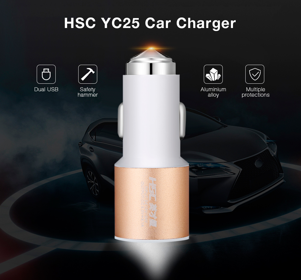 HSC YC25 Car Charger 3.1A Dual USB Safety Hammer Multiple Protections 