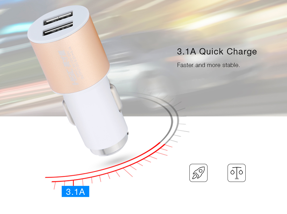 HSC YC25 Car Charger 3.1A Dual USB Safety Hammer Multiple Protections 