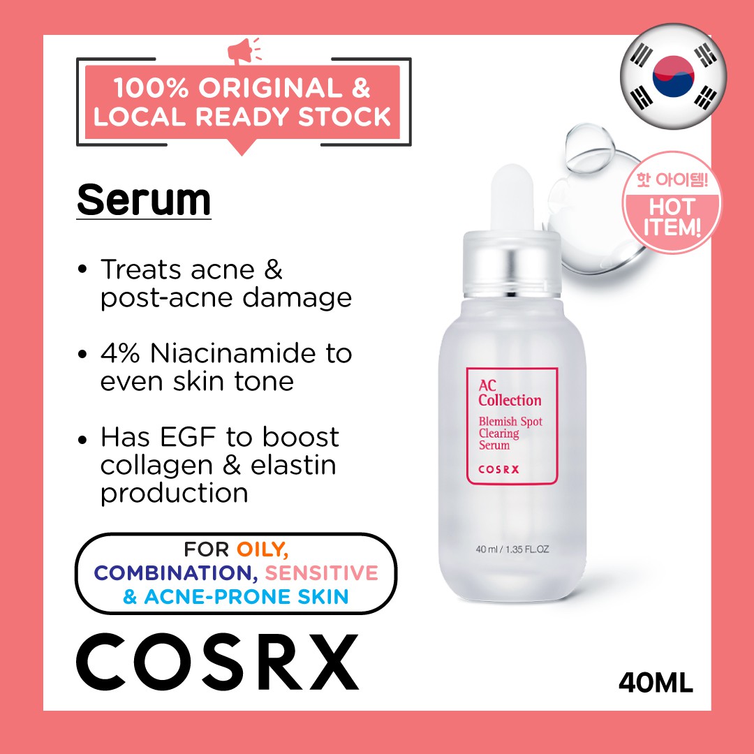 Cosrx Ac Collection Blemish Spot Clearing Serum 40ml Cystic Acne Pimple Treatment Sensitive Skin Fast Recovery Healing Soothing Calming Propolis 4 Niacinamide Centella Korean Skincare Beauty Local Warehouse Ready Stock Original 40ml