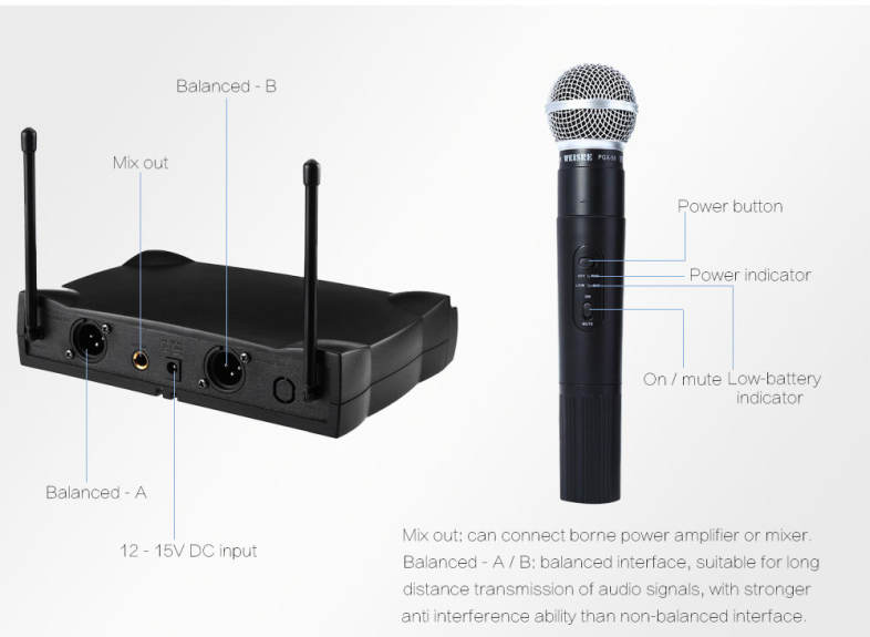 WEISRE PGX58 VHF Dual Wireless Microphone Mic System for Karaoke Party KTV etc.