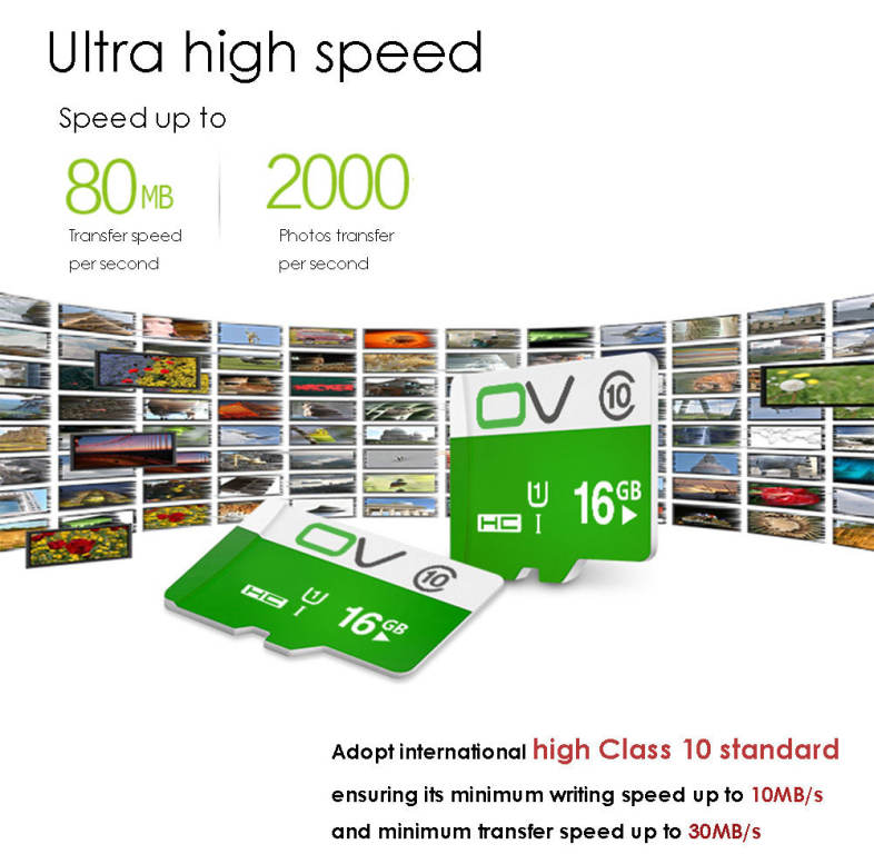 OV 16G Micro SDHC Memory Card 80MB/s Transmission Speed Class 10 UHS-1 Water Resistant / X-ray Proof / Antimagnetic