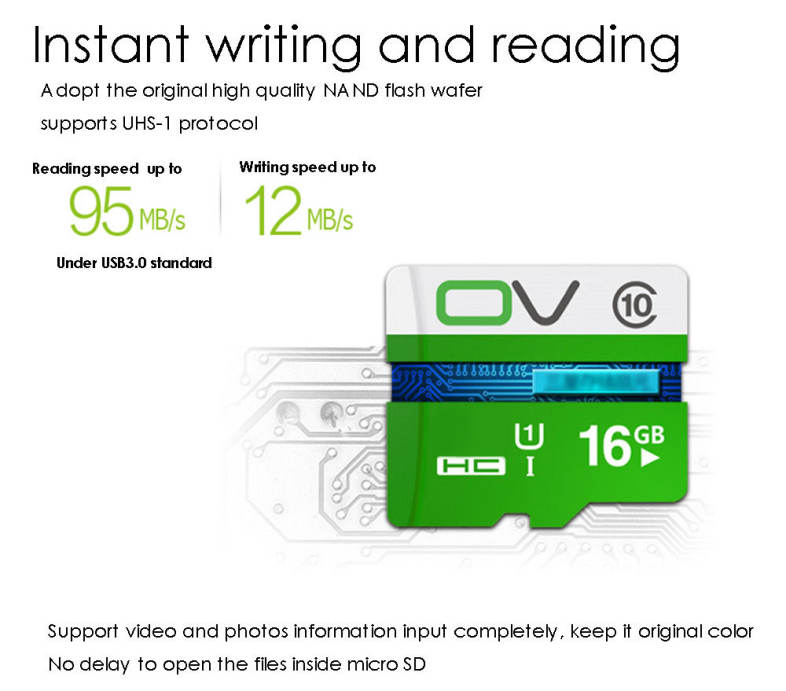 OV 16G Micro SDHC Memory Card 80MB/s Transmission Speed Class 10 UHS-1 Water Resistant / X-ray Proof / Antimagnetic