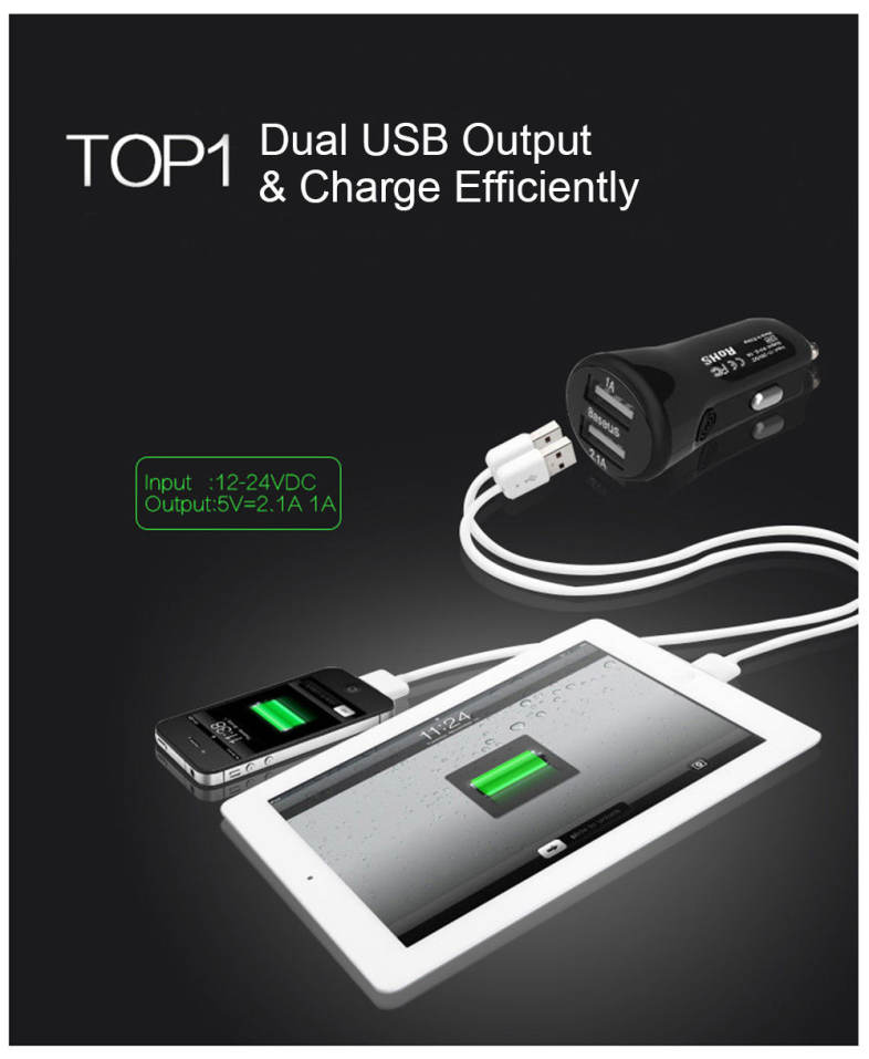 Baseus 2.1A Dual USB Car Charger