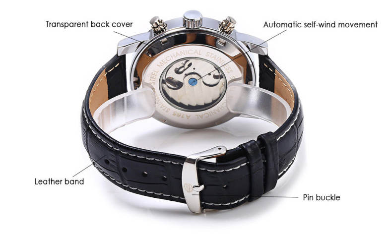 Forsining A165 Men Tourbillon Automatic Mechanical Watch Leather Strap Date Week Month Year Display