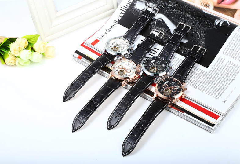 Forsining A165 Men Tourbillon Automatic Mechanical Watch Leather Strap Date Week Month Year Display