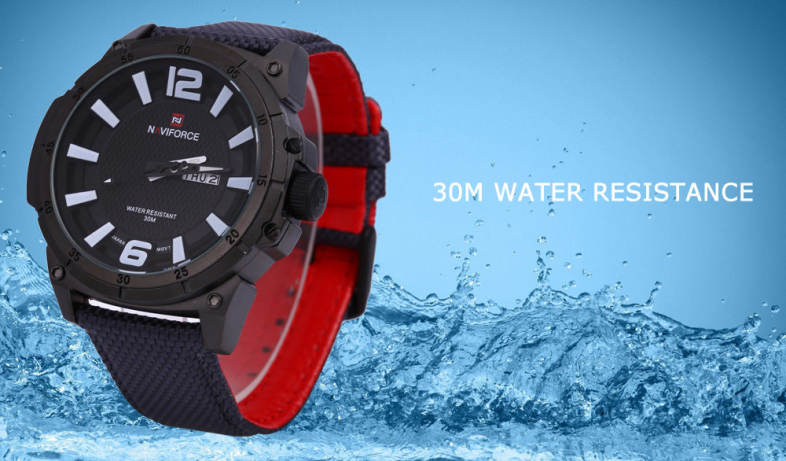 Naviforce 9066 Men Quartz Watch Nylon Strap Calendar 3D Dial Analog