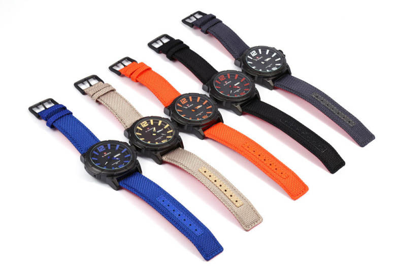Naviforce 9066 Men Quartz Watch Nylon Strap Calendar 3D Dial Analog