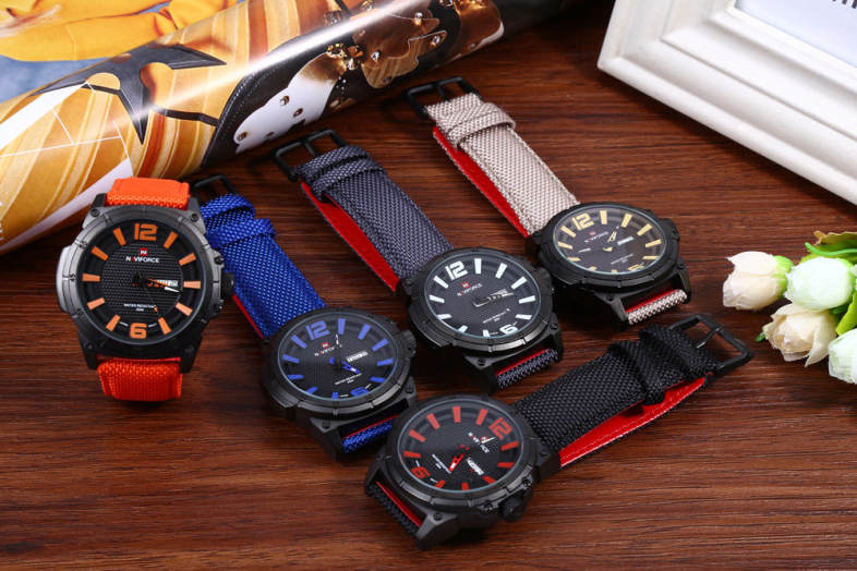 Naviforce 9066 Men Quartz Watch Nylon Strap Calendar 3D Dial Analog