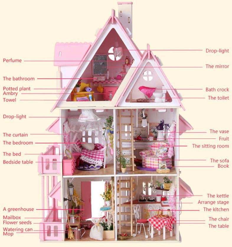 Iiecreate Lovely DIY Handmade Villa 42cm Height Princess Dream-house Birthday Gift