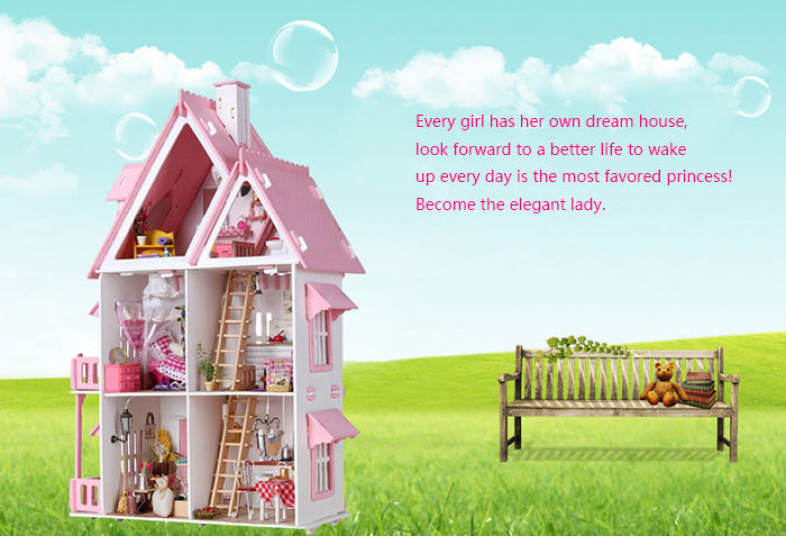 Iiecreate Lovely DIY Handmade Villa 42cm Height Princess Dream-house Birthday Gift