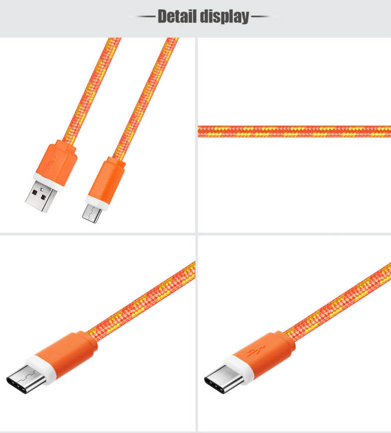 1M Type C Colorful Nylon Braided Transfer Data Sync Line Charging Cable