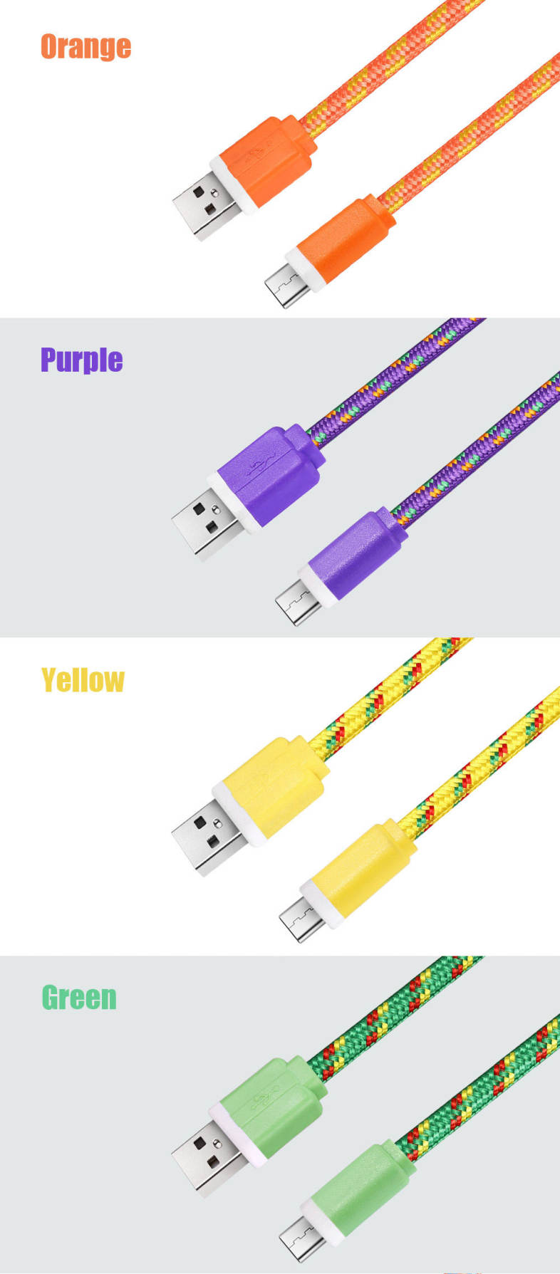 1M Type C Colorful Nylon Braided Transfer Data Sync Line Charging Cable