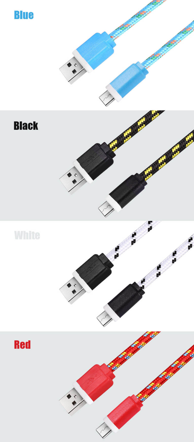 1M Type C Colorful Nylon Braided Transfer Data Sync Line Charging Cable