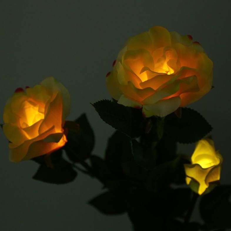 Outdoor Solar Powered LED Light Rose Flower Yard Garden Path Way Landscape Lamp