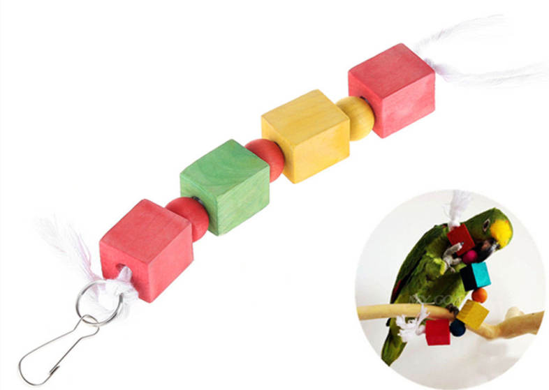 Colorful Pet Bird Chewing Biting Climbing Cubic Wooden Blocks Cage Swinging Toy