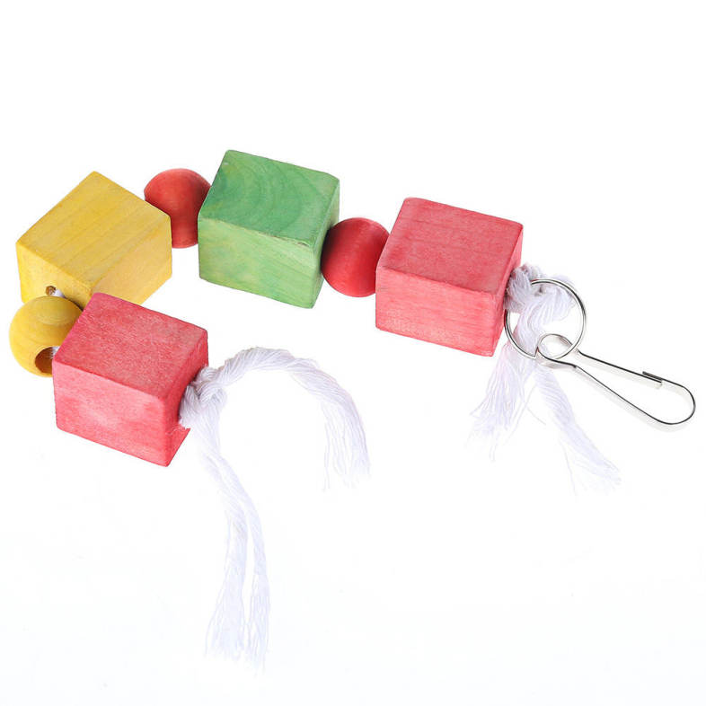 Colorful Pet Bird Chewing Biting Climbing Cubic Wooden Blocks Cage Swinging Toy