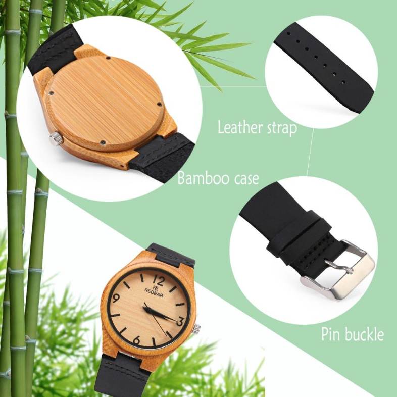 REDEAR SJ 1448 - 8 Wooden Female Quartz Watch Leather Strap Luminous Pointer Wristwatch