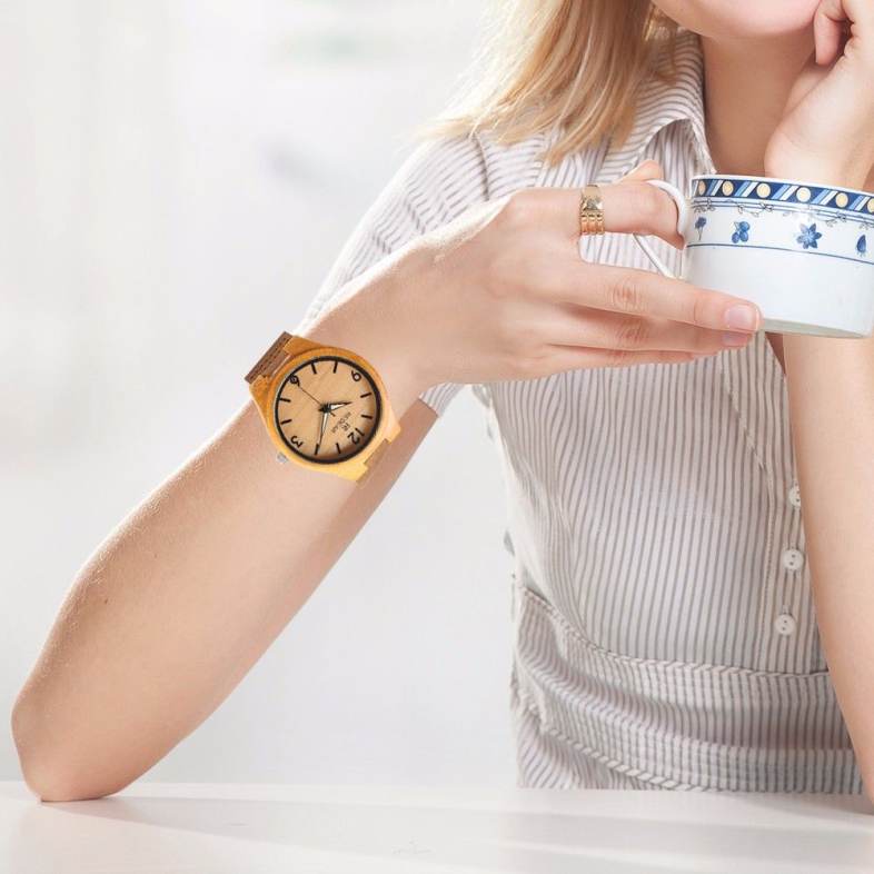 REDEAR SJ 1448 - 8 Wooden Female Quartz Watch Leather Strap Luminous Pointer Wristwatch