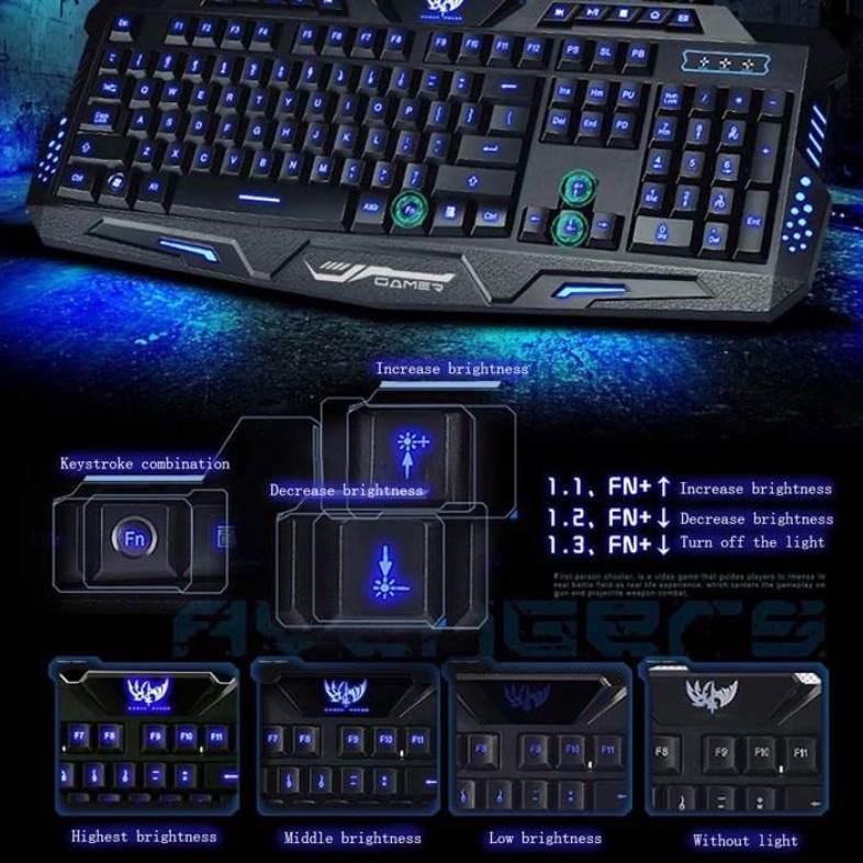 M - 200 Bilingual Russian / English Three Adjustable Backlight Colors USB Wired Gaming Keyboard
