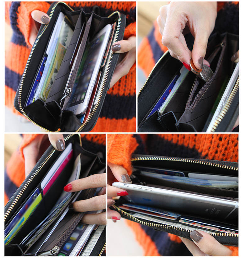 Guapabien Lady Bowknot Embellishment Lichee Pattern Horizontal Zipper Wallet